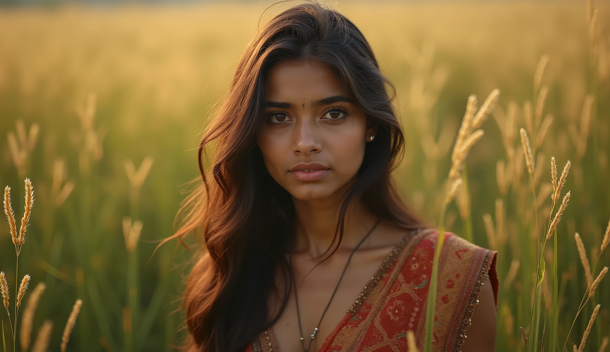 young Indian girl, fair complection, 23-year-old, green background, mountains ,village backgound ultra hd photo, happy ,  looks, woman((upper body selfie,, masterpiece, best quality, ultra-detailed, solo, outdoors, (night), mountains, nature,, clear sky, analog style (look at viewer:1.2) (skin texture) (film grain:1.3), (warm hue, warm tone)  400 camera f1.6 lens rich colors hyper realistic lifelike texture