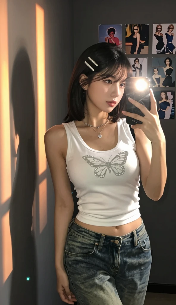 There's a woman with a butterfly tattoo on her , linda mulher coreana jovem, Ulzzang, Mulher sul-coreana bonita, menina coreana, Jinyoung Canela, dilraba dilmurat, mulher coreana jovem bonita, Heonhwa Choe, fofo, pale milky white porcelain skin, Roupa aberta v peito, Sakimichan,  Yunjoo,  pequenos