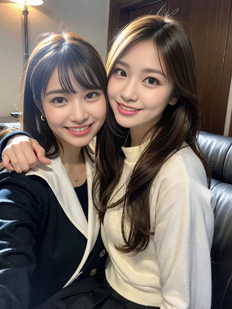 Brown Hair、Extremely realistic skin、Delicate  features、Big eyes、I can see your 、Light clothing、Making a peace sign、smile