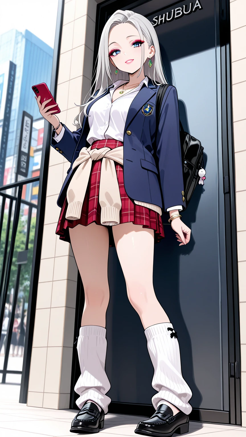 female high school student，short hair，Pen in hand，petite，black hair，sportswear，pleated skirt，sports shoes，red bow tie，masterpiece，highest quality，from comic studio，exquisite eyes，leather shoes，Black satchel
