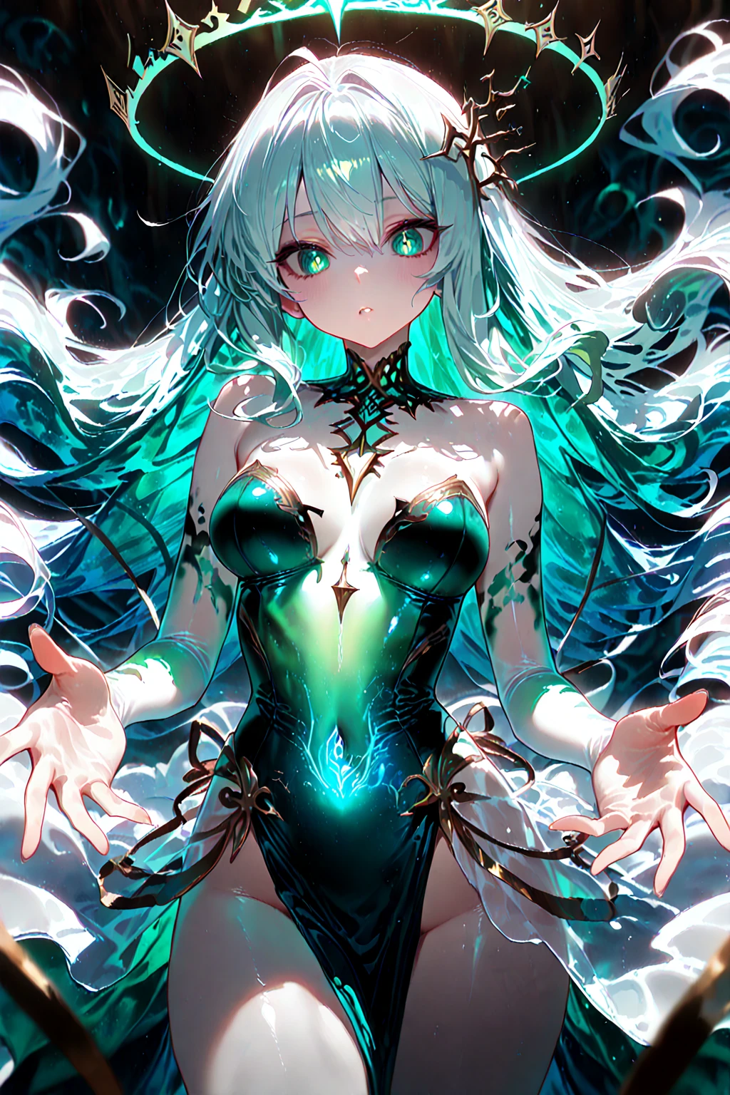 happy girl, centered, looking at the camera, approaching perfection, dynamic, (shades of blue and ((forest green 1.5)))), highly detailed, digital painting, art station, concept art, smooth, sharp focus, illustration, art by Carne Griffiths and Wadim Kashin, detailed face, 4k