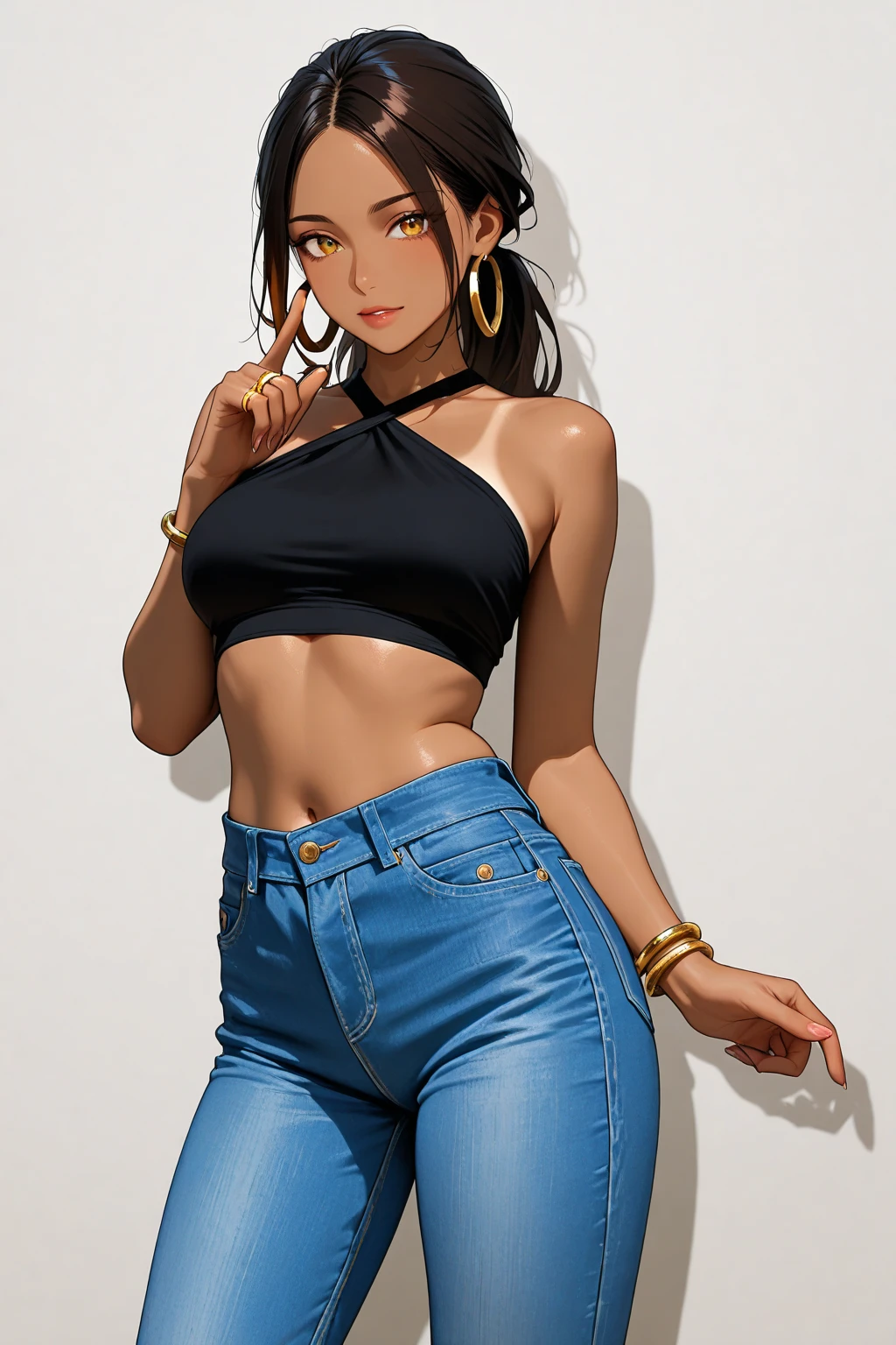 hyperrealism, photorealistic, 1nagatoro1, 20 yo female, solo, 1female, toned, wide hips, long black hair, very skinny, very thin, very slim, very slender, thick thighs, ifbb, thick lips, thin waist, slendered abs, narrow waist, small waist, dark skin, tan, tanned, tanlines, tan skin, tanned skin, light brown skinned, lipstick, cheetah-print , sparkling  sarong, translucent blazer, , high detail