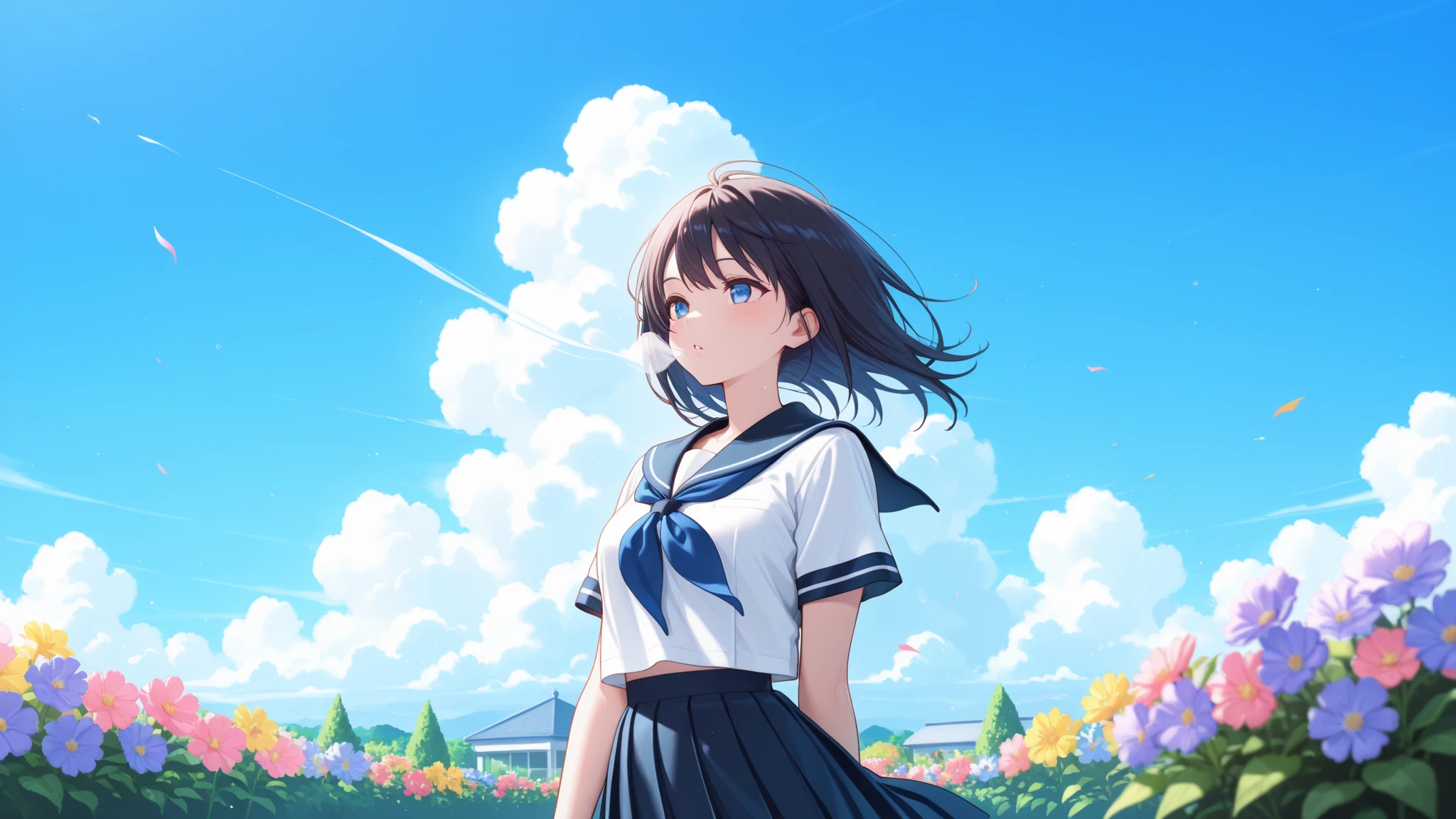 Summer, Makoto Shinkai's concept art, tumblr, magic realism, beautiful anime scenes, beautiful skies. by makoto shinkai, ( ( makoto shinkai ) ), anime background art, anime backgrounds, Makoto Shinkai's style, anime movie backgrounds, galaxy express, no humans. --v6