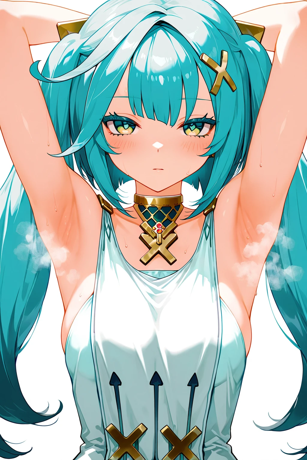 (masterpiece, best quality), best quality, best resolution, (ultra-detailed), (3heads:1.5), 1girl, (mima:1.3), masterpiece, top best quality, ultra quality, ultra resolution, ultra detail, white and blue top, crop top, ((stomach)), midriff, ((groin)), white and blue skirt, , normal ears, , green hair, very long hair, wavy hair, sidelocks, green eyes, parted lips, sweat, cute, toned belly, hand on own chest, eyelashes, (26 year old woman:1.3), (masterpiece:1.5), (best quality:1.5), (beautiful detailed), extremely detailed CG, extremely delicate and beautiful, depth of field, (finely detailed face), (perfect details:1.2), (mature female:1.3), wide pelvis, slender, large veiny breast, 16k resolution, highres, very high quality, very high definition, extremely detailed, masterpiece, green hair, long hair, alluring presence, twin braid, short skirt, close up, very big tits, huge tits, young,
