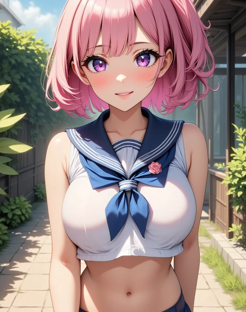 Kindergarten teacher with huge tits in a pink  giving classes, showing off 