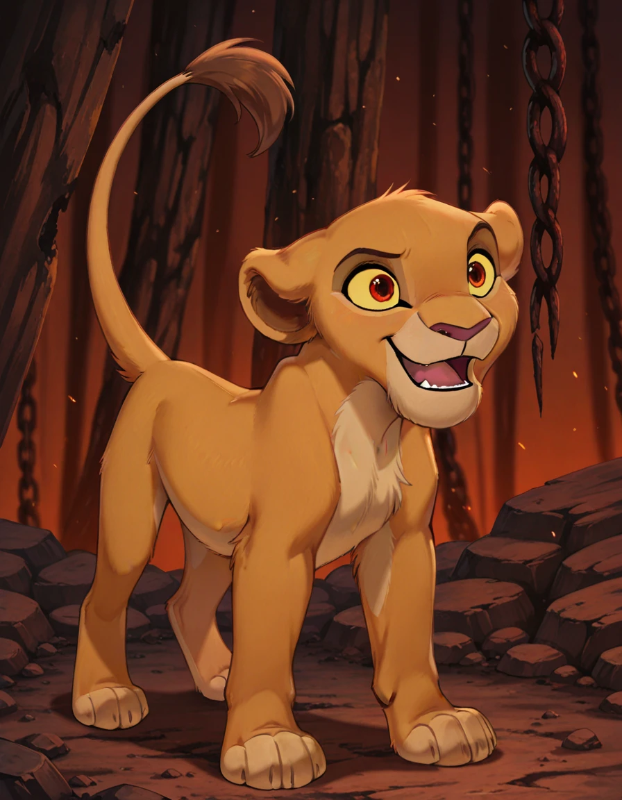  lioness, (adult nala), nala, ((Jack-O pose)),  feline , , solo, cute, feral, (4 toes), paws, (blue eyes:1.2), (lidded eyes:1.0),  (smile:0.3), open mouth, fang, white teeth, playful,  raised tail, solo, three-quarter view, ((((back view))))