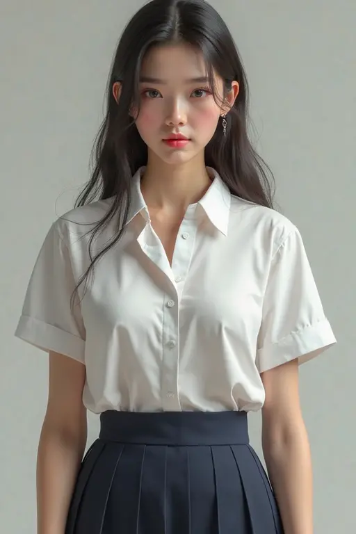 A woman in a white shirt and black skirt posing for a picture - SeaArt AI