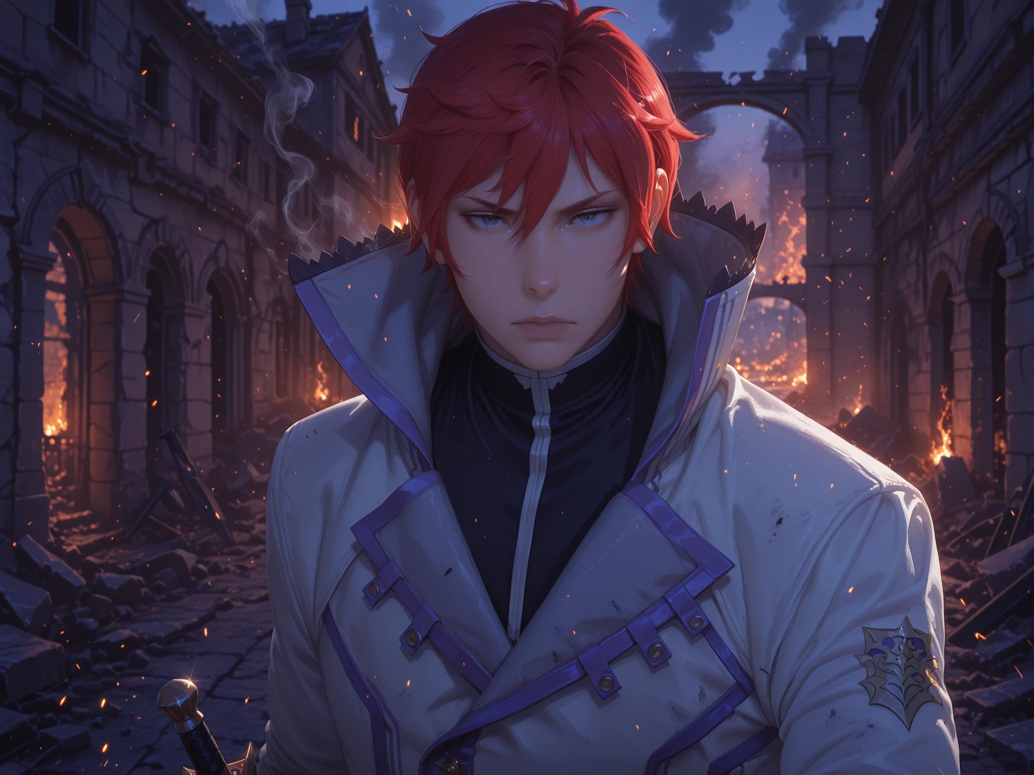 (masterpiece), best quality, expressive eyes, perfect face, (boy, RED hair, fantasy merchant)