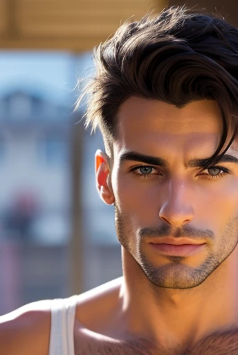 There you have him, a vision of arresting beauty. His hair, the color of a perfectly ripe apple, cascades down his shoulders like a flowing river, catching the sunlight with a fiery glow. His eyes, sharp and intelligent, hold the depth of an autumn forest, their pupils reflecting the vibrant hues of falling leaves. A delicate pink, like the first blush of a tulip in spring, paints his lips, hinting at a smile that could melt glaciers. And his skin, smooth and flawless as a pearl, is as pale as moonlight, a perfect canvas for the vibrant colors that surround it. This man is not just handsome, he's breathtaking, a captivating blend of masculine features and delicate beauty.