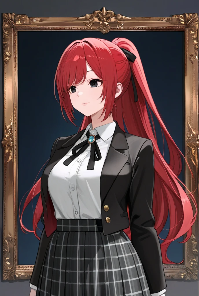 a woman in a black top and skirt posing for a picture,  anime girl, anya from spy x family, female anime character, marin kitagawa fanart, anime girl with long hair, anime girl wearing a black dress, blonde anime girl with long hair, nezuko, anime style character, demon slayer rui fanart, nezuko-chan, anime character