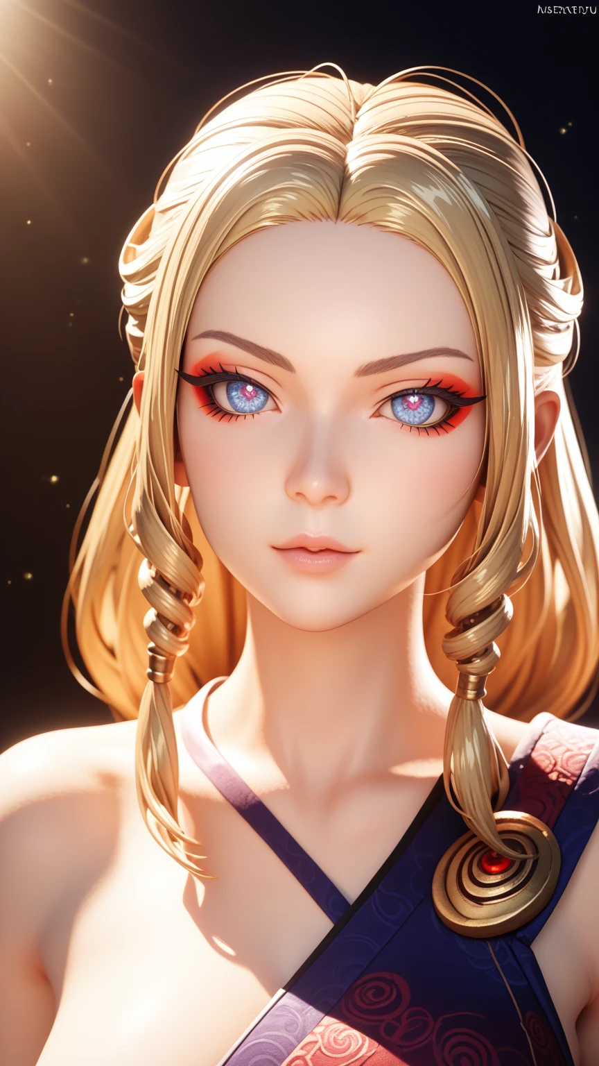 a beautiful anime girl with long curly black and yellow hair, amber eyes, detailed  features, detailed clothing in genshin impact style, highly detailed, 8k, ultra-detailed, masterpiece, (intricate details:1.2), (photorealistic:1.37), dreamy lighting, cinematic composition, vibrant colors, dynamic pose, digital art, masterpiece