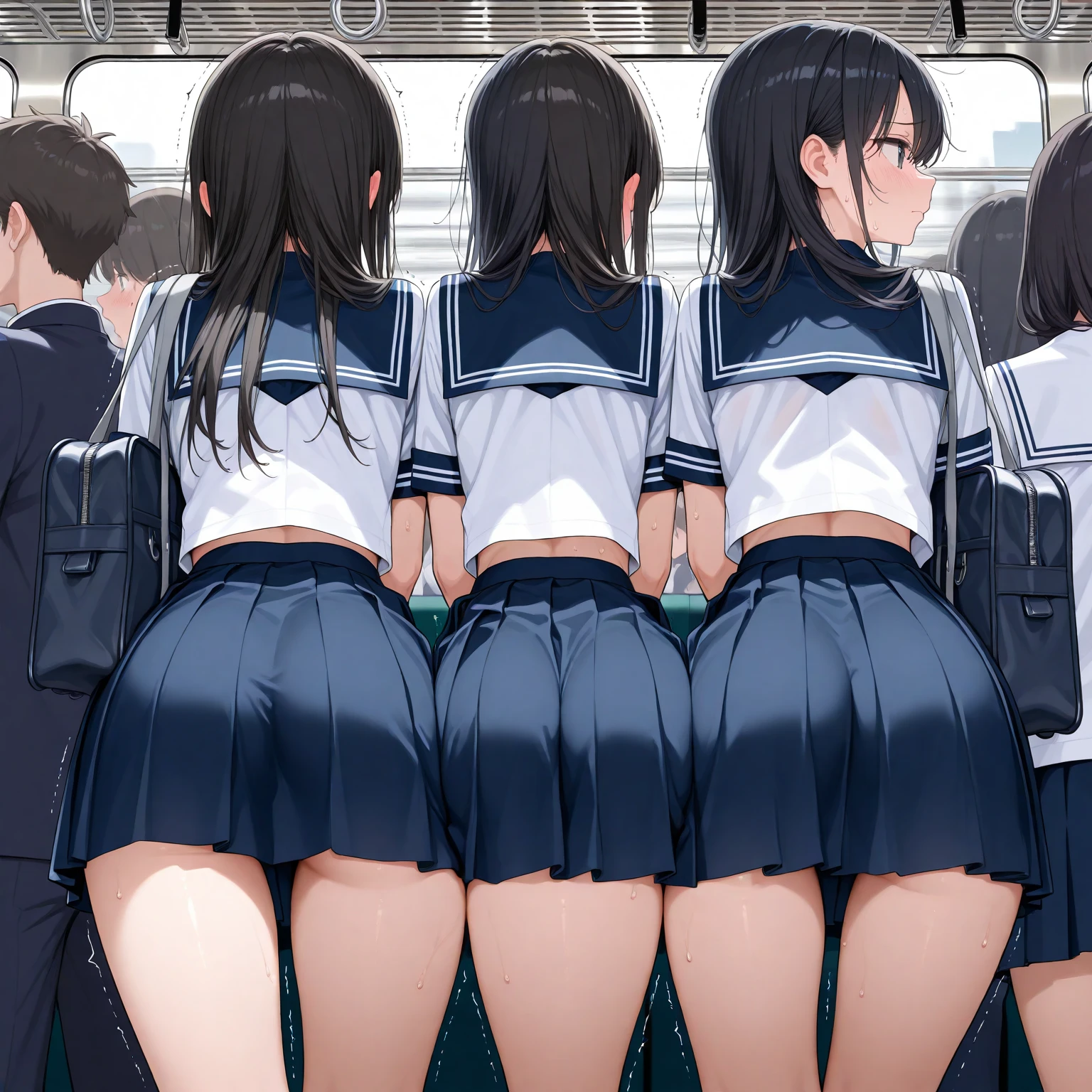 Texture CG, ((Ultra Detail Art)), ((​master piece)), (extremely details CG),Multiple girls,3girls,harem,standing,,school gals ,school gyaru ,((((school unifrom))),skirt ,(((pleated )))), white shirt, school bag, bag , beautiful legs,(:1.0),(from below:1.2), wind lift,((string ),(white )),long hair, blonde hair, brown hair, pink hair, silver hair, Curve, Beautiful detailed eyes , gleaming skin, bracelet, ,hair ornament, hairclip, jewelry, open mouth ,light smile, embarrassed:1.4,