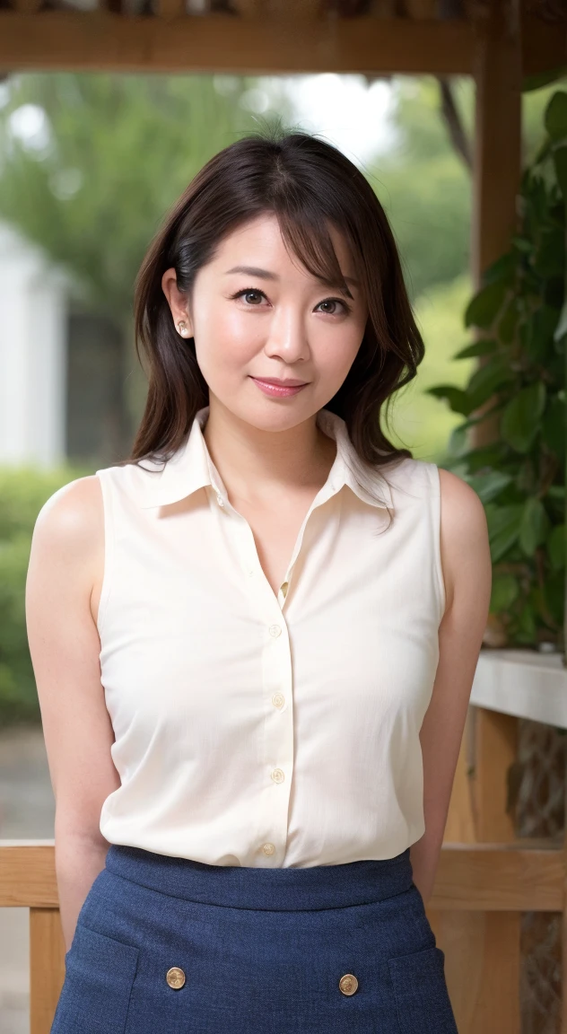 ((Highest quality、、masterpiece:1.3))、Realistic, Sharp focus, High resolution, High resolution, Portraiture, alone, Japanese, Middle-aged women, Beautiful woman, 26 years old、、Seaweed pattern casual dress、Photograph the whole body、ancient ruins、smile