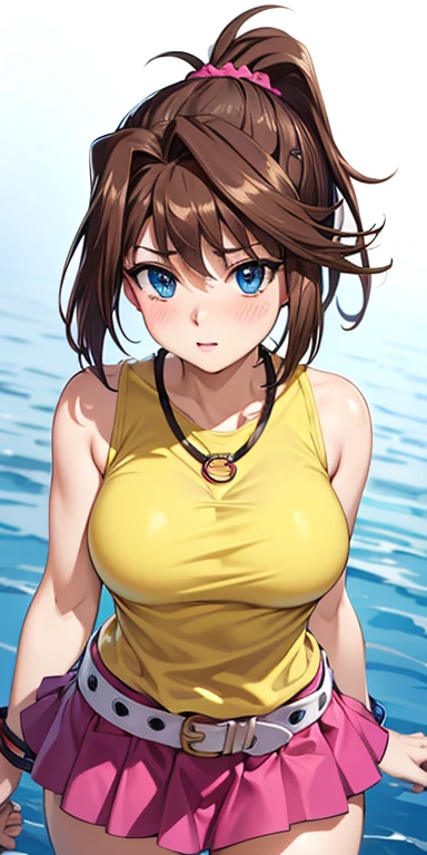 (masterpiece:1.4, best quality:1.4), illustrations, (solo:1.2), (original), (very detailed wallpaper), photographic reality, (ultra detailed:1.4), (super complex details), ((Magazine cover-style:1.4)nami \(one piece\), 1girl, bangle, bangs,  shoulders, belt, bikini, bikini top only, blue sky, bracelet, breasts, brown eyes, bubble, cleavage, cloud, cowboy shot, day, denim, earrings, floating hair, green belt, green bikini, groin, jeans, jewelry, large breasts, log pose, long hair, looking at viewer, navel, orange hair, pants, shoulder tattoo, sidelocks, sky, smile, solo, standing, stomach, swimsuit, tattoo , ((masterpiece))