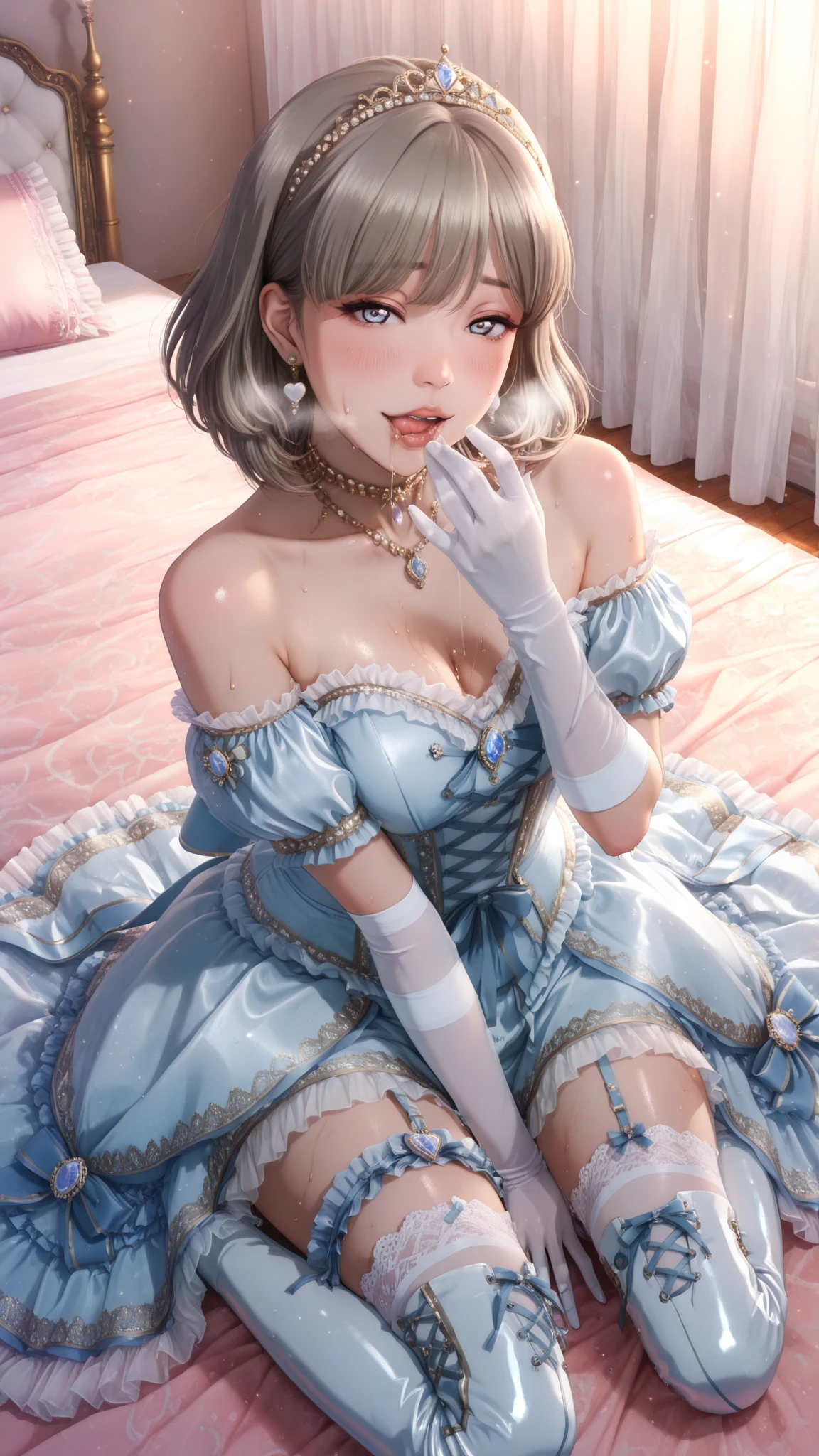 (​masterpiece:1.3), (8K, Photorealsitic, Raw photography, Top image quality: 1.4), Japan high school girls、(Random hairstyles:1.2)、cleavage of the breast:1.2、Super Detail Face、Eye of Detail、double eyelid、Bring your chest together、sharp focus:1.2、prety woman:1.4、light brown hair、top-quality、​masterpiece、超A high resolution、(Photorealsitic:1.4)、Highly detailed and professional lighting smile、Loose and light knitwear、Shoulder out、slender、serious  expression、short-haired、Fatal position