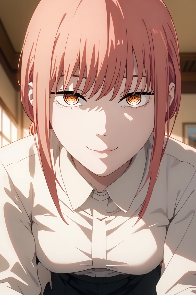 ((((Obra maestra, La mejor calidad, ultrahigh resolution)))), beautiful face, beautiful girl, 1girl, looking at viewer, standing, upper body, red hair, beautiful face, outside, wind blowing, detailed face, eyeliner, detailed red gradient eyes, shiny red eyes, black pupils, school uniform, face focus, pretty smile, happy, teeth, wide smile
