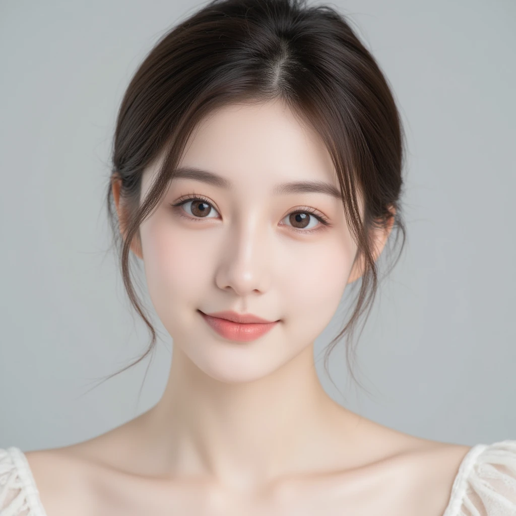 (Highest quality、Tabletop、8K、Best image quality、Award-winning works)、(Face close-up:1.2)、(Pure white background:1.2)、(:1.1)、Closed lips、Perfect beautiful face、Glowing Beautiful Skin、Perfect Makeup