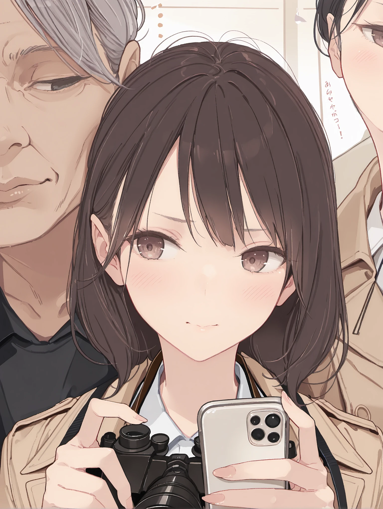 Background of the Stock Investment Chart Japanese 20th generation woman holding a smartphone Long hair smiles