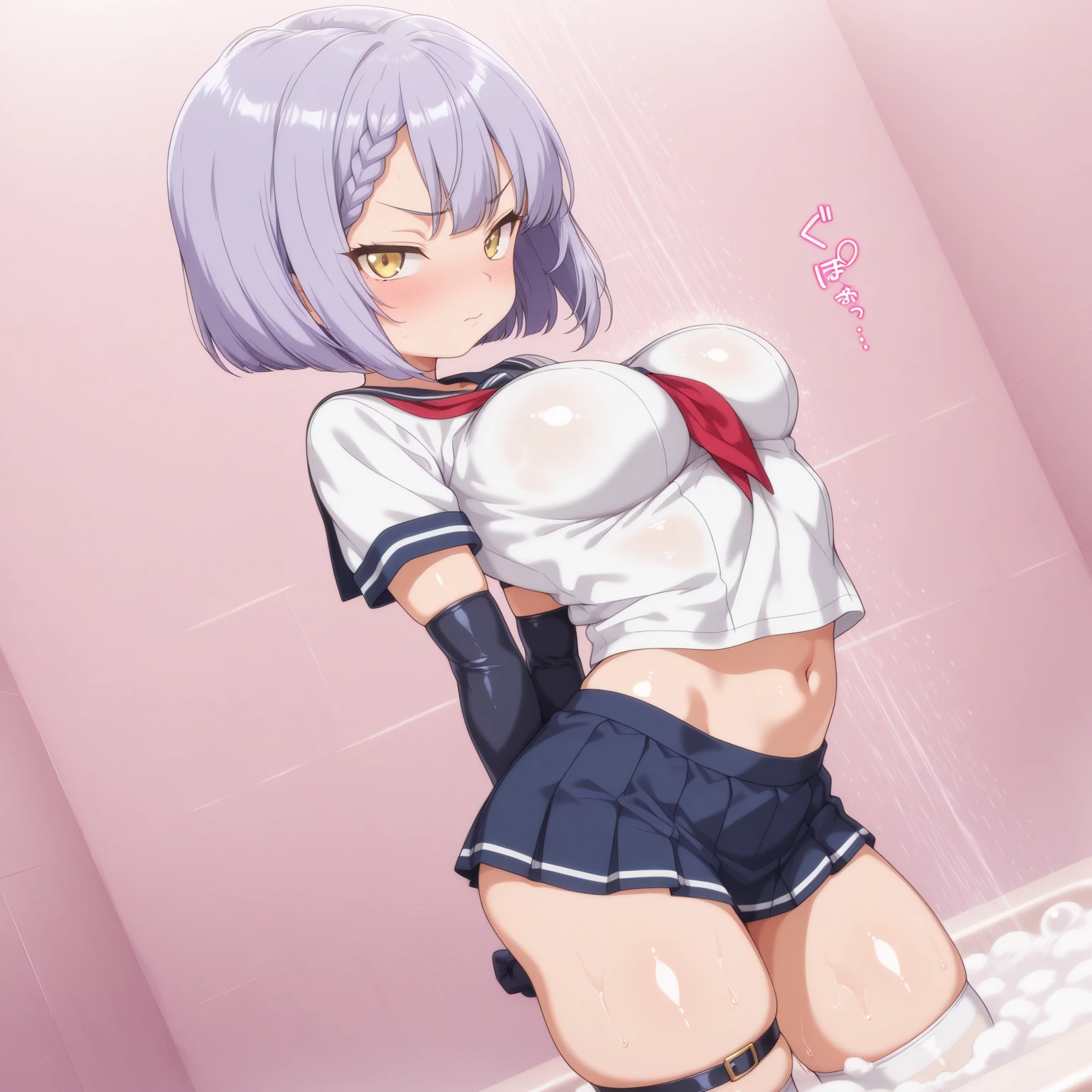 ((nikkeadmi)),????,((solo girl)),((Perfect body,))((Super beautiful,))((High quality,)), ((sweaty,wet all over,Steam,blush,Shiny,))love hotel room,cowboy shot,pov,Looking at Viewer,small ??????,half open eyes,???????????,squatting and straddling,(Show off your ?????? by opening your ?????? in a crouching posture,)((Turning your back to me, sticking out your ????,))(((She turns around with her back to me, sticking out her ????,from back view,Directly behind,)))(((sleeveless white blouse,very short Pleated skirts that are too short and expose ?????????,thigh-high socks,high leg ?????? white ?????????,))),(from below,)((Focus ????)),(????????? dropping ??????,)turning around with my back turned,face seen from the side,((arms up behind))