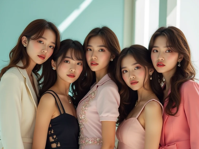 (Movie lighting), (Ray tracing), (Textured skin), (4K), (best picture quality), (Masterpiece), (detail), (full body), (delicate face), (full arm), (full finger), five girls holding an apple, smiling at the screen