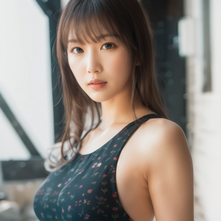 1girl, woman, masterpiece, best quality, highest quality, cinematic lighting, (volumetric lighting), extremely detailed CG unity 8k wallpaper, focused, 8k wallpaper, extremely detailed, ultra realistic, photorealistic, sharp focus, absurdres, (HDR:1.2), (high contrast), photograph, detailed and intricate, instagram, portrait, highly detailed, digital painting, artstation, concept art, smooth, sharp focus, illustration, cinematic lighting, (whole body:1.2), (big breast:1.3), sweating,  slim thighs, (show legs), (beautiful thigh), Skirts should be shortened, look at the viewer, 21yo, realistic light, spread your legs