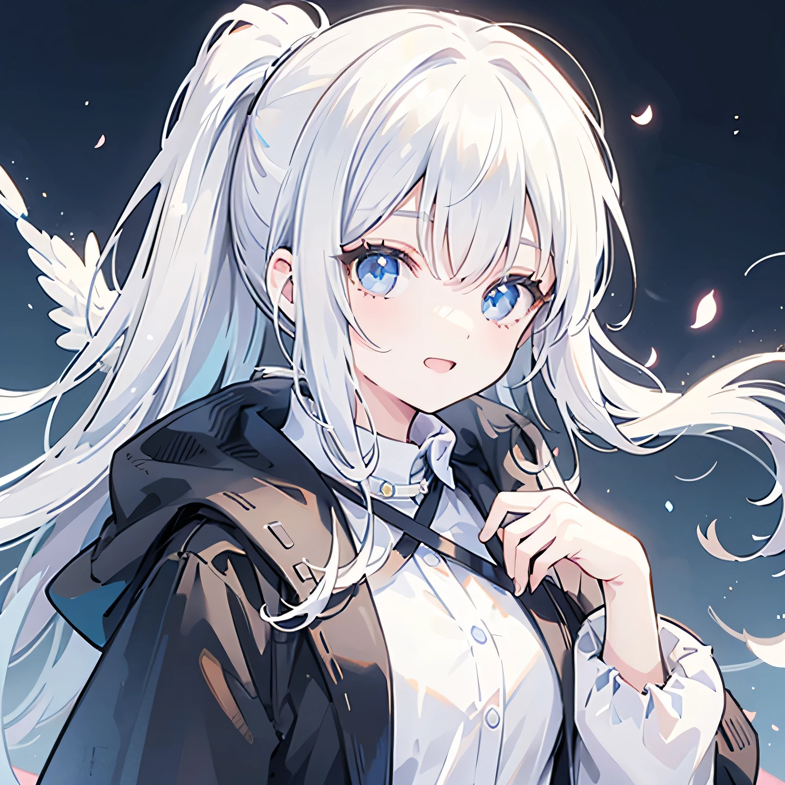 1girl, white hair, small breasts, hoodie  oekaki, k aiu, simple background, portrait, twin braids, 