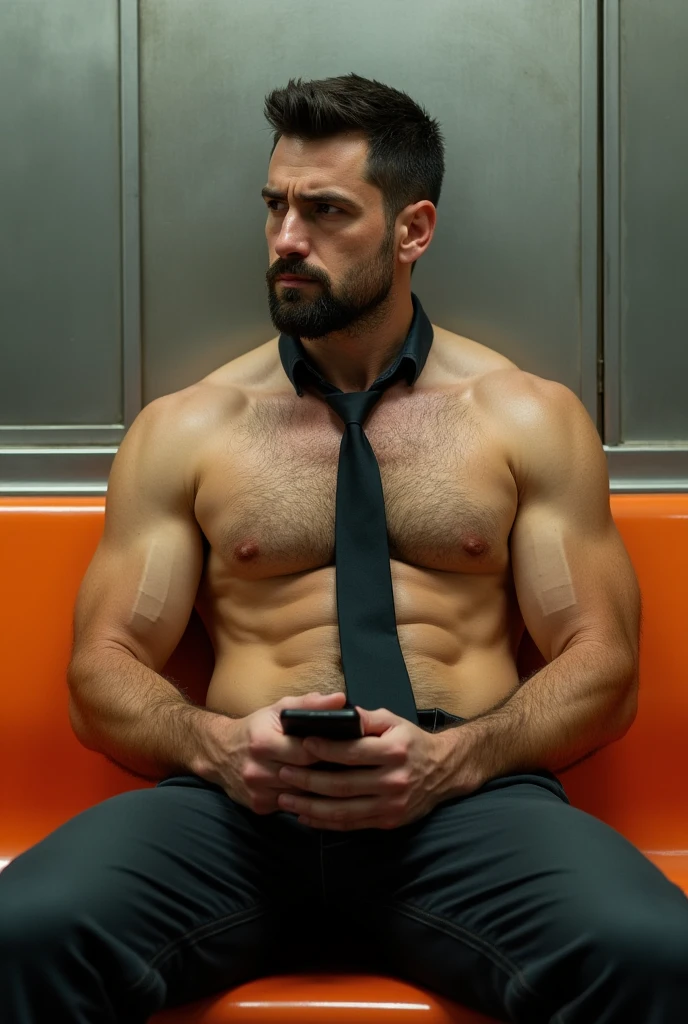 Create an image of Henry Cavill in a newsroom. He is completely  with glasses.. It's a tie untied around his neck..