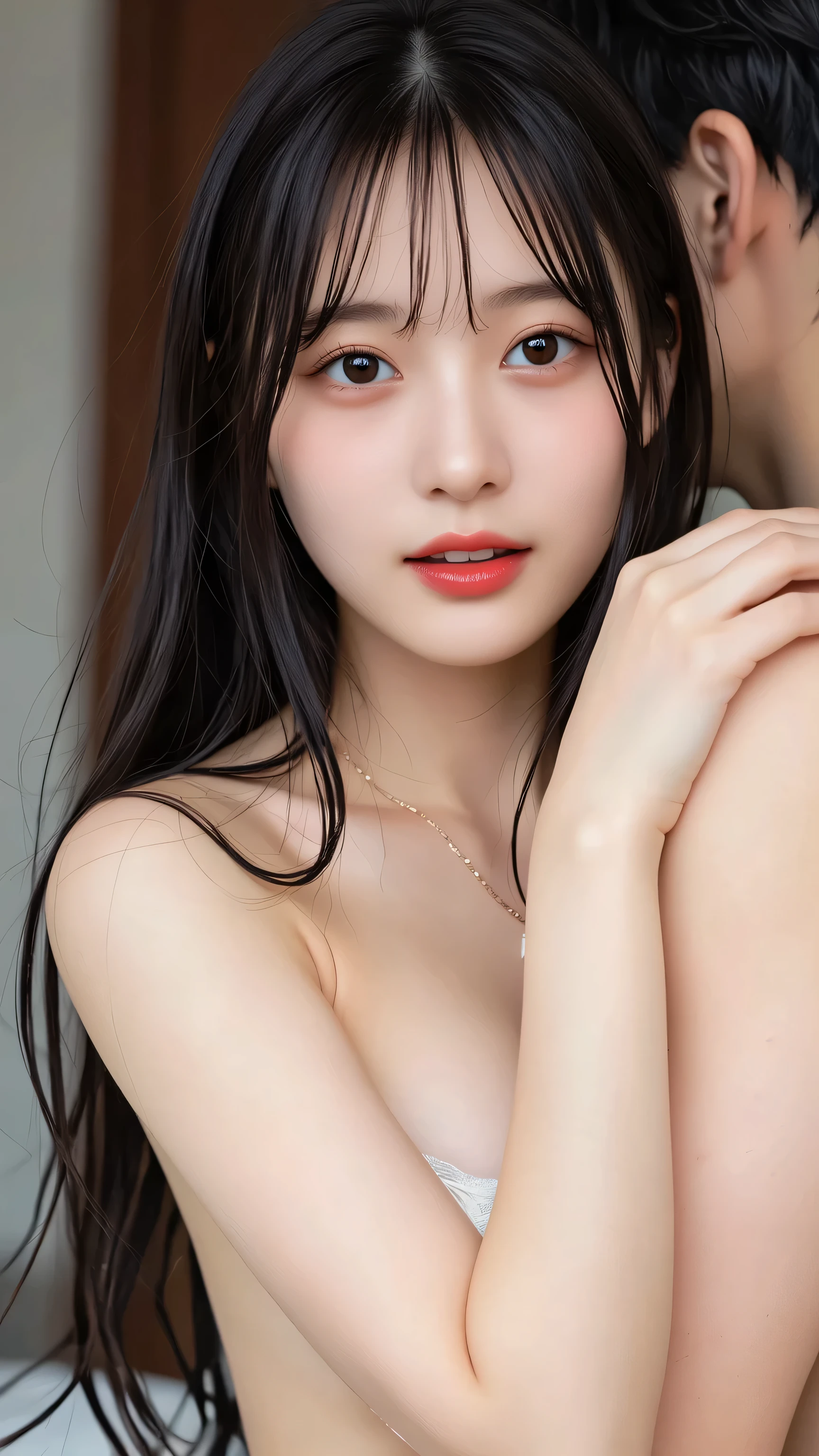 Best Quality Detail:1.2, realisitic, 8K UHD, hight resolution, 1girl in:1.2, The ultra-detailliert, High quality textures, intricate detailes, detaileds, Very detailed CG, High quality shadows, Detail Beautiful delicate face, Detail Beautiful delicate eyes, depth of fields, Ray traching, Women over 24 years old, Pretty Kpop Girl, Korean Urzan Face:1.1, Slender face, ulzzang -6500-v1.1:0.6, pureerosface_v1, gloweyes, teak, Glossy lips, perfectbody、Very very cute face、(deep in the night)、Moon Night、Night view from the window、(((Hiding the chest with hands)))、dark brown hair、smirking face、((()))、model poses、cowboy  shot、Sharp focus for eye contact with the camera:1.2,Cute woman with perfect body shape:1.4,The best smile,A slender,、Photorealsitic:1.4, ultra-detailliert, photos realistic, Full Color RAW Photos, Fuji Film(Medium format:1.2), Hasselblad:1.2, Carl zeiss:1.1, Incredible dynamic range photography(UTIL_Art by Smoose-768:1.1), hight resolution, High pixel count, clear details, crisp image, Natural color reproduction, Noise Reduction, High fidelity, qulity, Software Improvements, Upscaling, Optimized algorithms, Pro-level retouching、((hot onsen、Steaming))