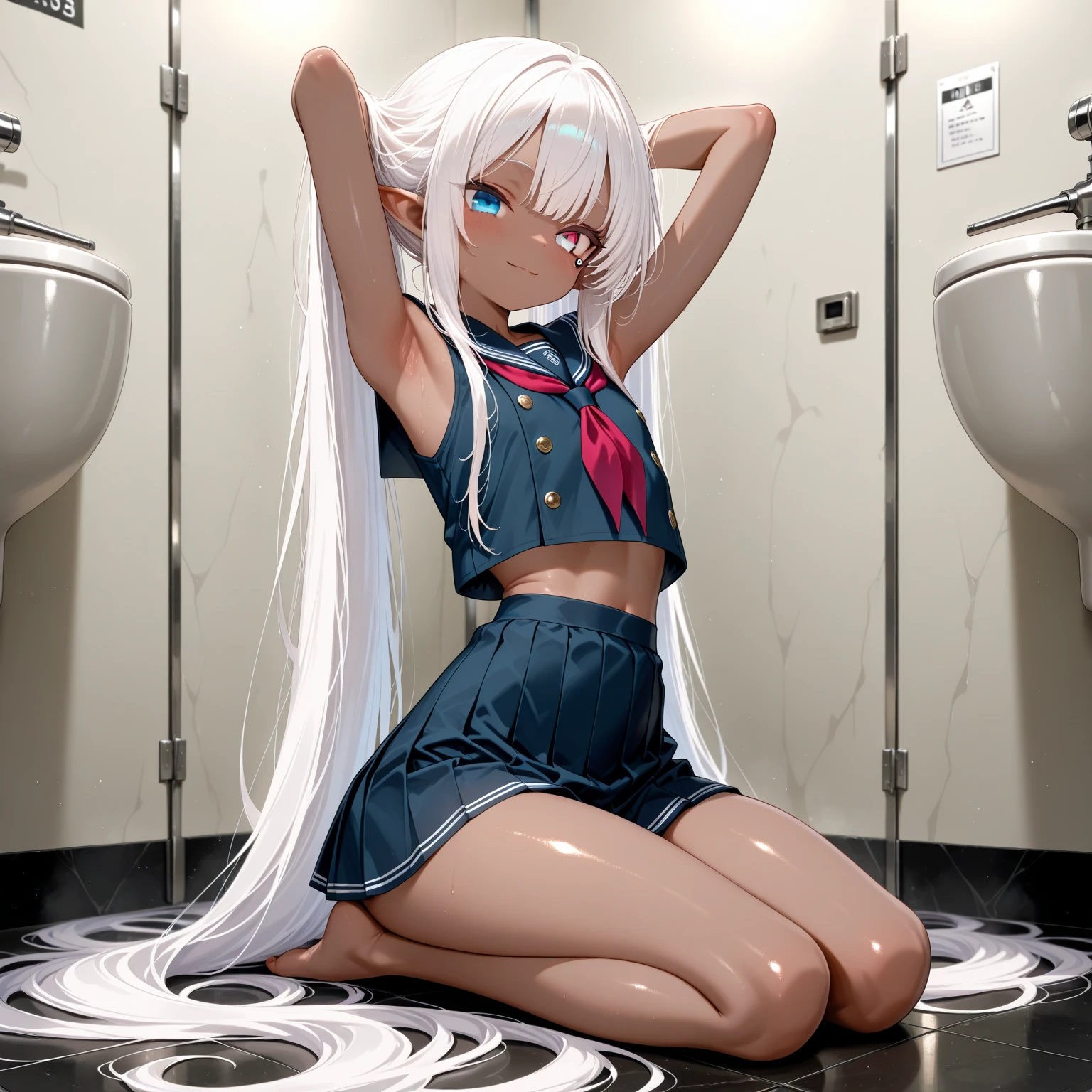 Highest quality,masterpiece,masterpiece portrait,((full body)),　Blonde、Blue Eyes、Pink lips、、White shirt、Black Ribbon、Sexy atmosphere、cartoonist、(((Slightly )))、Wearing a red beret、((Posing with a fountain pen))、Anime Style、Beauty、((The background is the wall of a coffee shop))、Sitting in a chair、(((Front view)))、Looking up