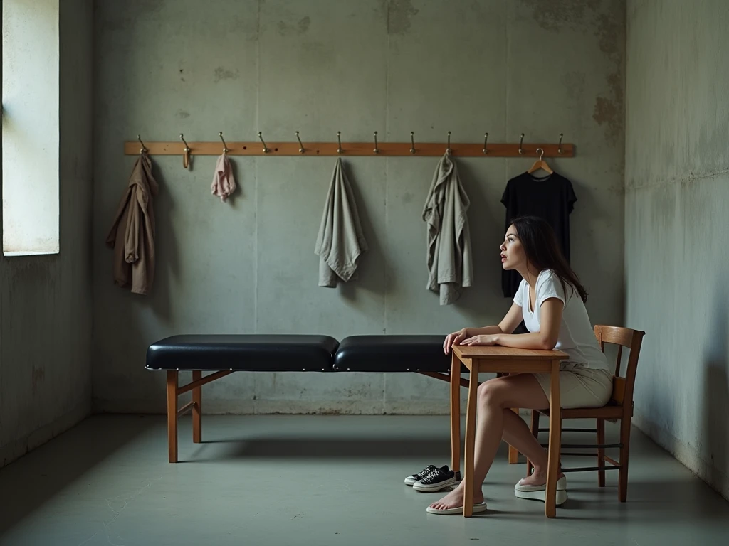 crouching on a bench