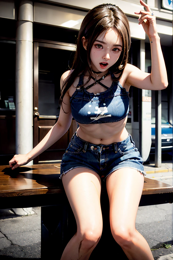 Kasumi, brown eyes, (best quality, ultra-detailed), (realistic:1.37), beautiful and detailed face, ultra-realistic texture, delicate face, delicate body, red lipstick, bright colors. High definition, 8K.