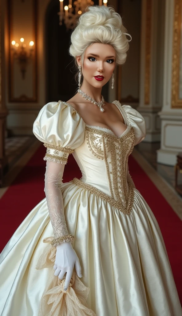 Full-body photo of a young  Marie Antoinette for advertising,