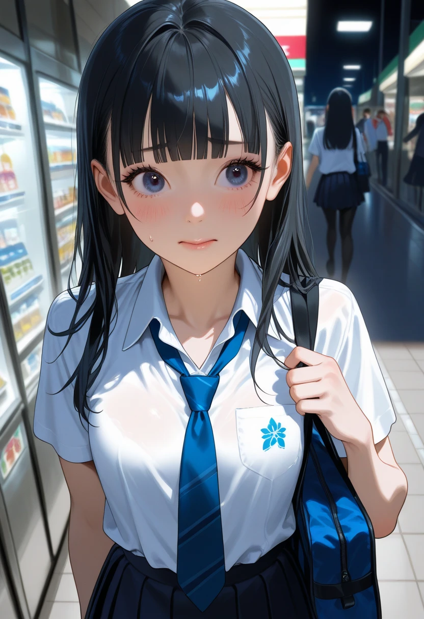 child，is standing，（​masterpiece，Highest Quality），（plaid zip-up dress:1.4），shortsleeves，A dark-haired，long twintail