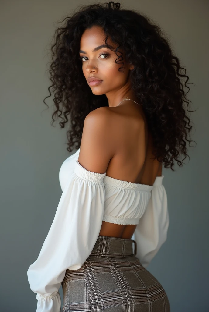 ((Dark African skin, Very deep ebony skin)), ((Its beauty is undeniable)), ((Excited cute face)), ((Hyper detailed perfect eyes,)), ((pose mignonne)), ((Langue sortie)), (( )), sexy, (( Tight mesh shirt, shorts courts sexy)), ((Afro ponytail with long African curly hair,)), (( peau)), (( gros seins )), ((debout, vue de face)), ((toucher ses propres jambes dans une pose sexy)), ((dehors, Ville publique)), Styalized anime art, High detail,  Masterpiece, absurdes,