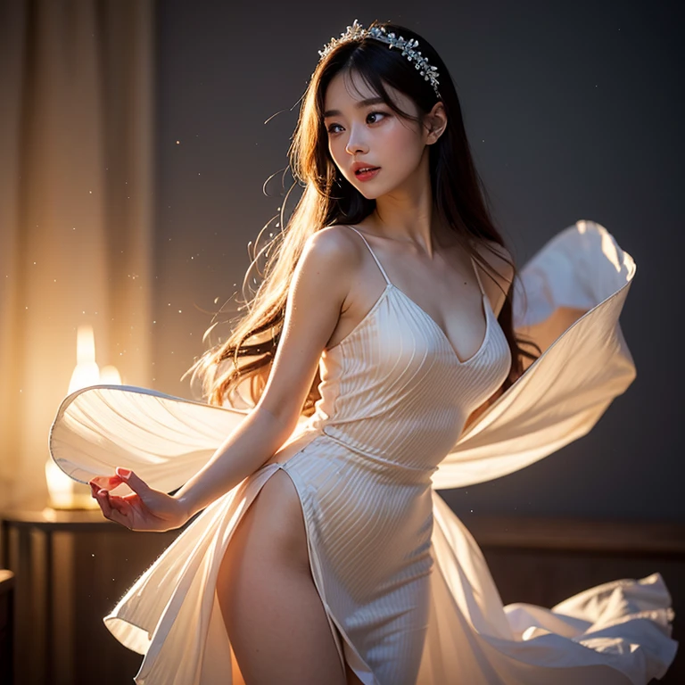 Highest Quality, excellent details, 超A high resolution, (fidelity: 1.4), The best illustrations, Photograph the whole body,favor details, Highly condensed 1girl, with a delicate and beautiful face, Delicate collarbones, High Quality Fishtail Skirt, Shyness,Frolic,dance,Soft buttocks,toppless,