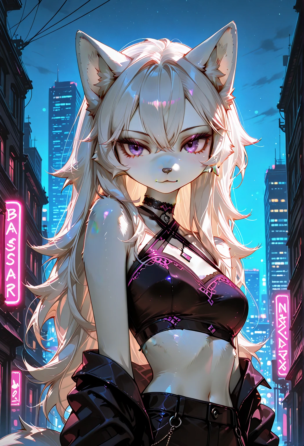 ((((Obra maestra, La mejor calidad, ultrahigh resolution)))), 1girl, standing,), ((long pure pink hair, hair over eye)), long hair cut, shiny skin, ((pink eyes)), glowing_eyes, neon eyes, (ultra detailed eyes:0.7, beautiful and detailed face, detailed eyes:0.9), ((centered)), smirk, facing viewer, ((vibrant background, dark lighting, summer, sunlight)), large chested, looking at viewer, ((half closed eyes)), ((perfect hands)), (((head:1, arms,  in view, elbows, in view))), ((hands behind back)), empty eyes, beautiful lighting, ((outside, outdoors)), defined subject, head tilt, (((gritty)), ((creepy)), ((cool)), ((beautiful)), (((SFW))), horns, hair ornament, petals in the air, moon in the sky, city, mature woman, adult woman, sfw, pink and white dress, night dress,  ears, she is a princess