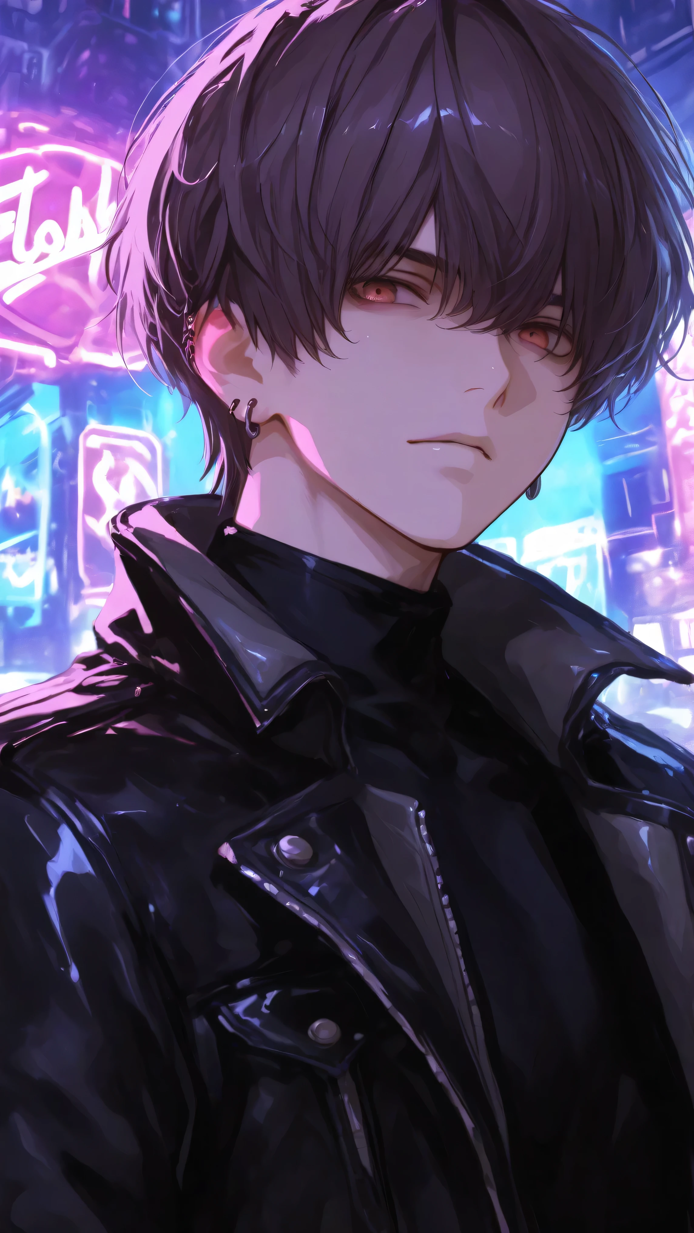 1 man, teacher, wearing a black leather jacket with chains, long black pants, black hair, short hair, face to detail, detailed eyes, black eyes, black crown floating over his head, in a fighting pose, the background is space beings in china, (detailed eyes, eyes extremely detailed, half-body:0.6)