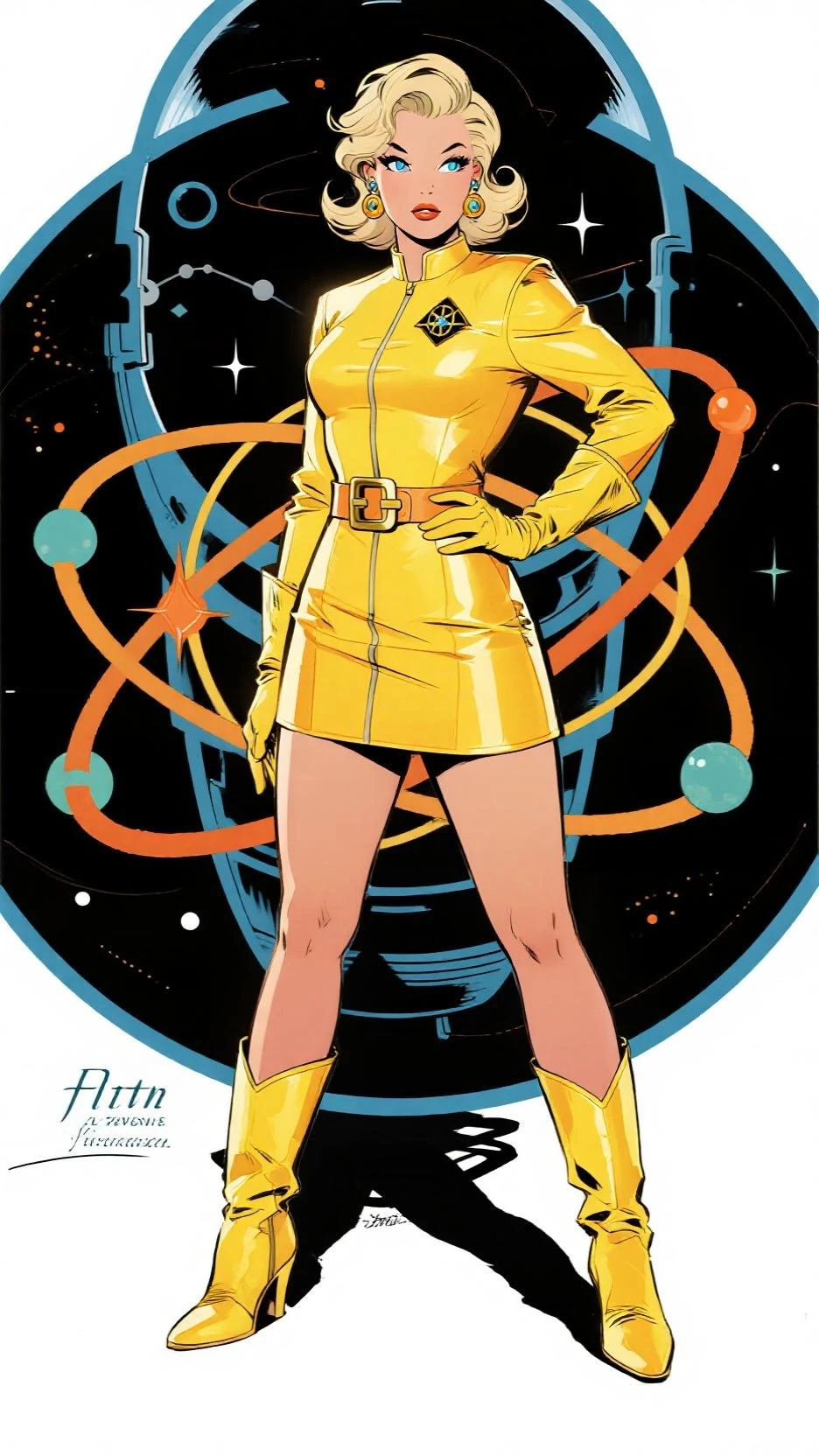 (((full body photo))) best quality,beautiful woman,speech bubble,big brest,galaxy,60s,70s,80s,colorful,cosmo,space,((mask)),