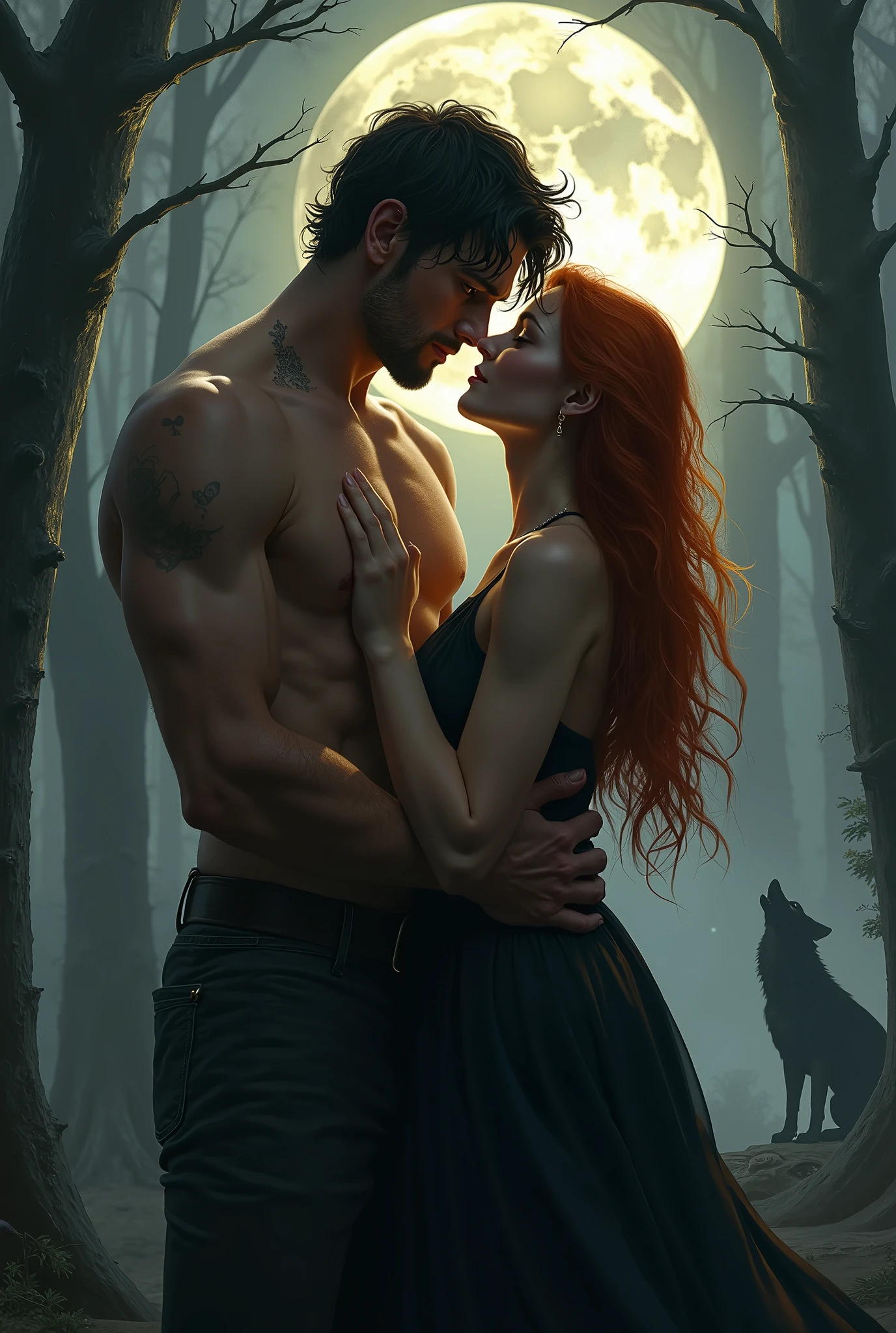 Muscular Handsome European ( tall&==((short-haired))) barbarian warrior man with beard absolutely surrounded and being hugged and touched by (((three))) women harem girlfriends feeling his muscles and , women: long Flowing voluminous hair, women: bodies with wide and nice , women wearing fantasy historical swimsuits, nobody looks identical, each person has a unique hair color and race and skin color, three of the hottest women to ever live loving this man, the three women share him as a boyfriend and enjoy helping him feel pleasure together, there are so many gorgeous women are here around this one man, they are desperately close to each other, expressions of and joy and love on their faces, wrestling , hugging, tackling, massaging, grinding, Flirtatious, lounging in the misty Hot springs in a magical forest, night and snowy winter outside, romantic candlelight that glows, worshipping him, , kissing, sexualized positions, glowing glistening wet skin, tattoos, , jewelry, faces of laughter and happiness and pleasure and joy, pressing themselves together, romance novel cover poses, women competing for attention , if one woman is to his right then one women must be to his left and one woman behind him, full body shot, (((ONLY ONE MAN))), , if one woman has dark hair then the second one must have red hair and the third have blonde hair. If one has light skin then the next must have dark skin. If one is European than the other must be Asian and the third one is Nordic and the fourth is latina, everybody looks into another person's eyes, some women face Forward while other's face sideways and others face behind but all of them are facing the man, faces of satisfaction, cinematic 4k RAW photograph with bokeh and raytracing and depth of field and subsurface scattering and gorgeous lighting and colors, masterpiece worthy of a museum