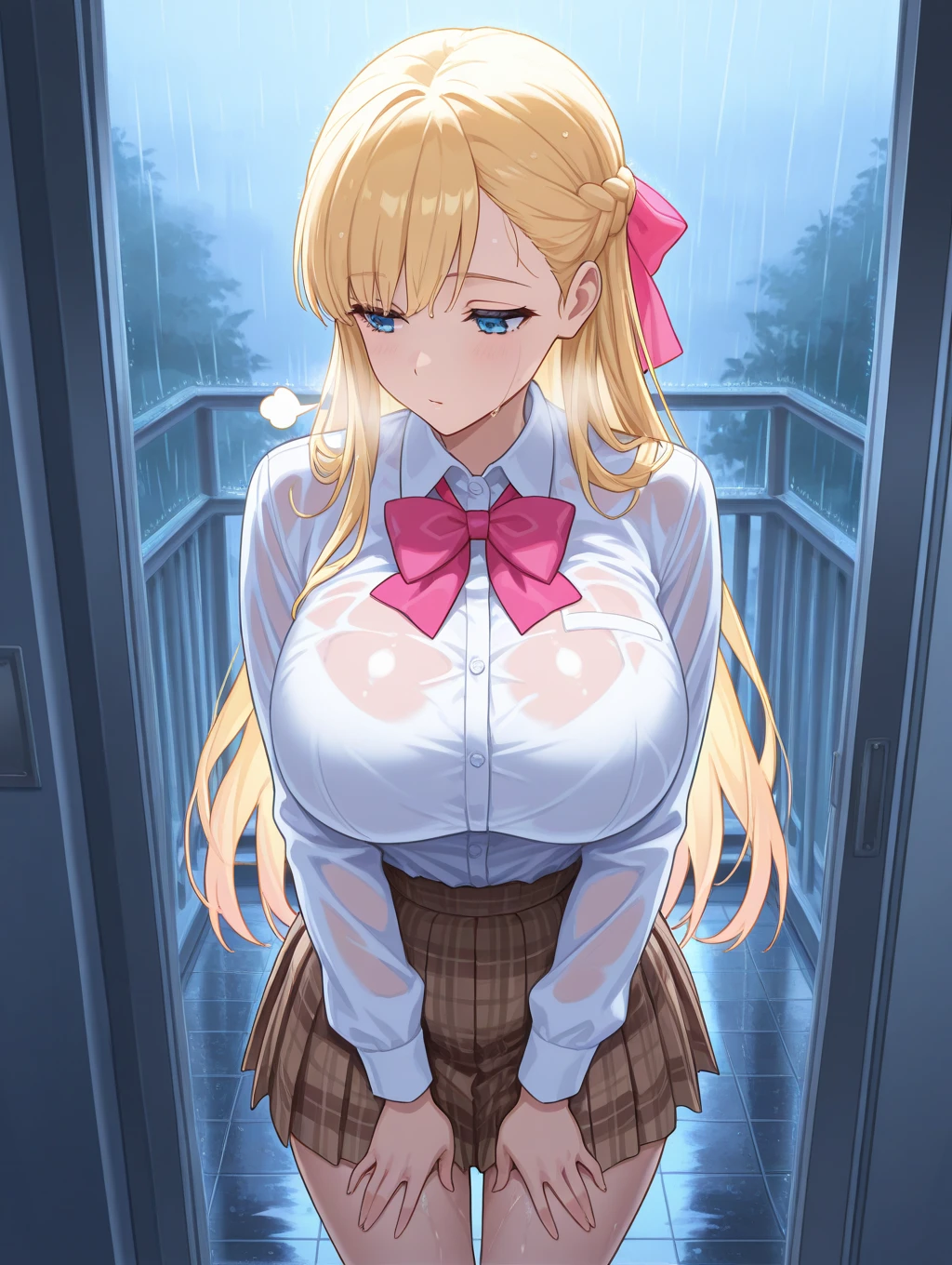 Shooting from directly above、Crowd、Crowded places、Cinema Lighting、Highest quality、School、Photo taken outside the classroom、girl、Huge breasts、Beautiful breasts、(Kitagawa.Marine)See-through panties、high school girl、、orgasm、Torn 、juice、Bukkake、Sex、run away、Run、Run