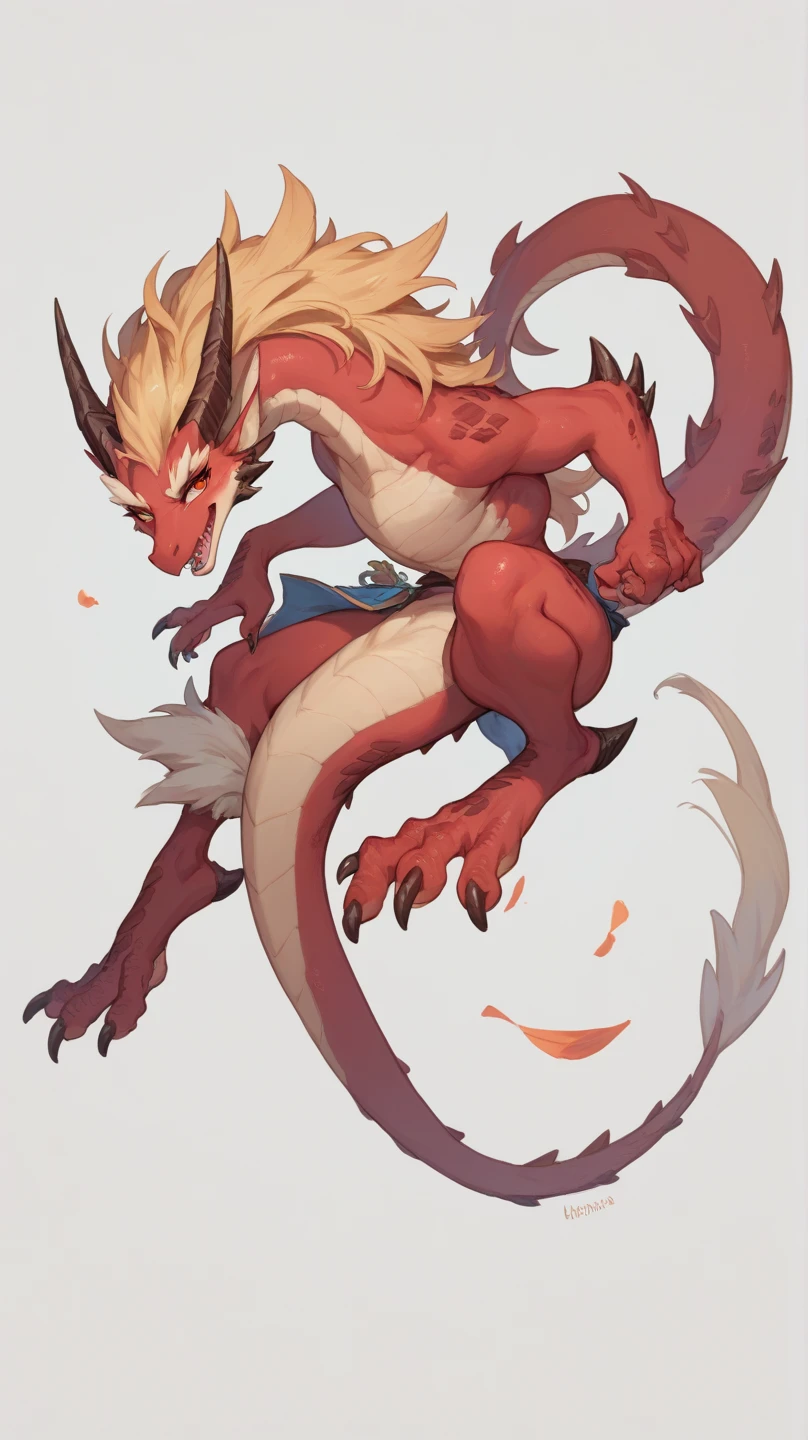 ultra-detailed, masterpiece, masterwork, high quality, best quality, hdr, (nature), , male, solo, dragon, (()), (little red body minotaur), (white chubby body), (long silver hair, yellow eyes), standing, dynamic angle, (micropenis, , perfect ), public hair