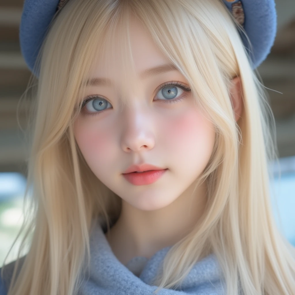 Attractive Russian model Nata Lee, Close-up of a woman with a red blanket on her head, bright blonde hair blue eyes, beautiful blonde girl, Dressed in a red cloak, bright blonde hair, そしてblue eyes, bright blonde hair、blue eyes, Anna Nikonova、Also known as New Milky, long bright blonde hair そしてblue eyes, 鮮やかなblue eyesで, blue eyesとbright blonde hair, very beautiful woman, blue eyesで, masterpiece, 8K, cleavage, big, Bust Details, hair details, eye details.