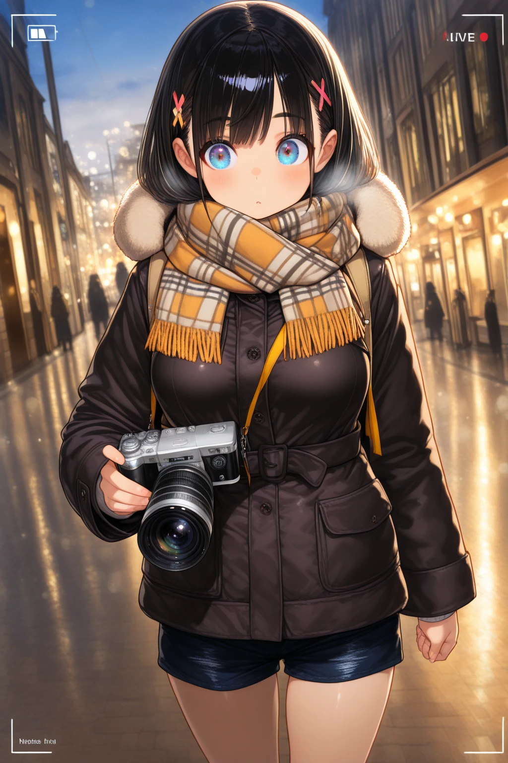 ultra-detailed,photorealistic,portrait,painting,professional,soft light,girl with a camera,bokeh,texture,vivid colors,close-up,studio lighting,beautiful detailed eyes,beautiful detailed lips,realistic  expression,longeyelashes,glowing skin,dreamy atmosphere,stylish outfit,creative angle,color grading,lens flare,shallow depth of field,sparkling,creative composition,high resolution,high contrast,professional photographer,artistic style,soft focus,sharply focused foreground,blurred background,positive emotion,impressive image quality,perfect silhouette,artistic perspective,impeccable artistry,expressive face,exquisite details,meticulously painted,emotional depth,alluring presence,mesmerizing gaze,stunning visual,attention to detail,masterpiece