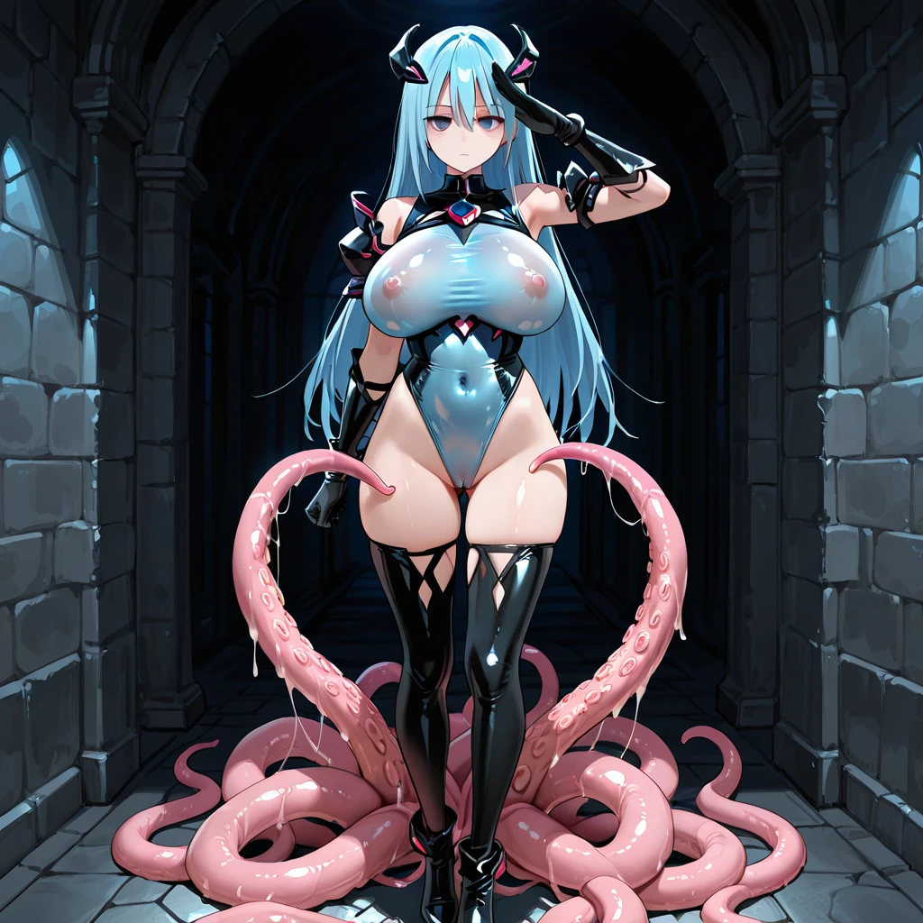 (((top-quality)))，tentaculata，Fall，Heart eye，Became a ，creampied，Futanari，Tentacles wrap around the male ，