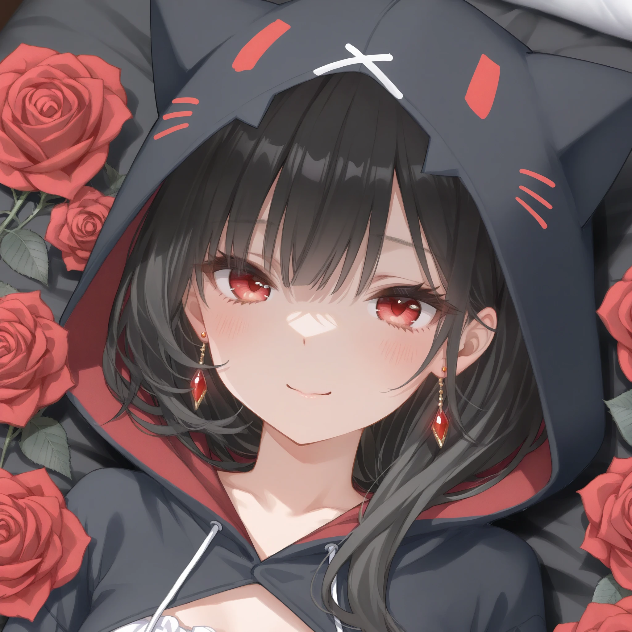 (Kigurumi pajamas style) (18 yo, solo straight:1.2 black hair long hair sexy dominance lady, detailed cool red eyes, love smile, big tits), (in a Kumamon hooded, kumamon kigurumi), break, in the lovely bedroom of night, BREAK, masterpiece, best quality, 16k, beautiful detailed night, daydreaming expression.