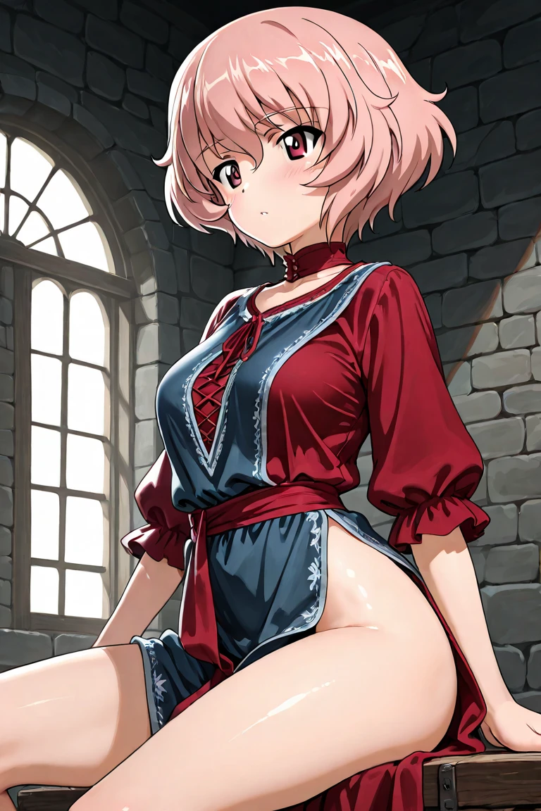 ((pink hair、collar、Scapula、pelvic cadal bracelet、armlet、red shoulder armor、crop top、long legs、:1.5))、(huge boobs:1.2、Beautiful  、、large 、perfect body,shiny skin:1.5),(muste piece), (Excellent), (Extremely fine), best quality, expressive eyes, perfect face, High resolution, 4K resolution. 1 girl, close up portrait, (mature woman女性, mature woman:1.4), Realistic face, (elegant mom:1.3), huge breasts, long neck, sleep #39;face, (( are visible)),Female Warrior，first person，close up of face,sweaty，Torn ,（shining eyes），refinement，high quality，higher details，Atmosphere，close up of face，The five fingers of each hand are highly detailed，(( are visible)), ((Lock, restraint、、fetters))、(prisoner,Suspended body, Anxious expression, Prison in a dark dungeon:1.4, Captive, Whip,  chamber:1.5), big breasts, sweat on the body, blush, Teary eyes, Sister、( Lockで全身restraintされる), a lot of sweat on the face, 付けcollar, triangular wooden horse,  instruments, , Large cleavage, chest hollow, slave 付けcollar, 首にLock, dislikes, Makeup, large shiny breasts, Curvaceous but slender, dark background, Hanging in the air, Prison school, , M-shaped , Anti-Demon Ninja Costume,  on the chest,