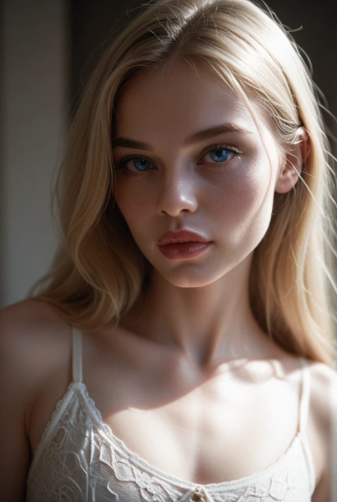 best quality, realistic, photo like, under age of 10, a young caucasian American girl, extremely beautiful girl face, smooth skin, chest, medium tits, abdomen, extremely beautiful, , enjoy, revealing e-girl clothing, , looking back over shoulder, , (( on her:1.3))