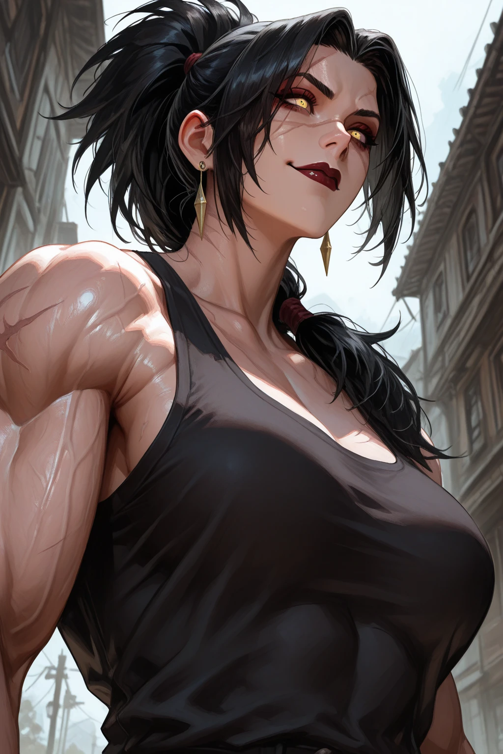 1 girl muscular pale skin muscular muscular muscular black hair yellow eyes  muscular muscular long hair long hair long hair long hair long hair long hair long hair long hair   long hair long hair long hair long hair  muscular muscular long long long long long long long long long tight shirt tight pants