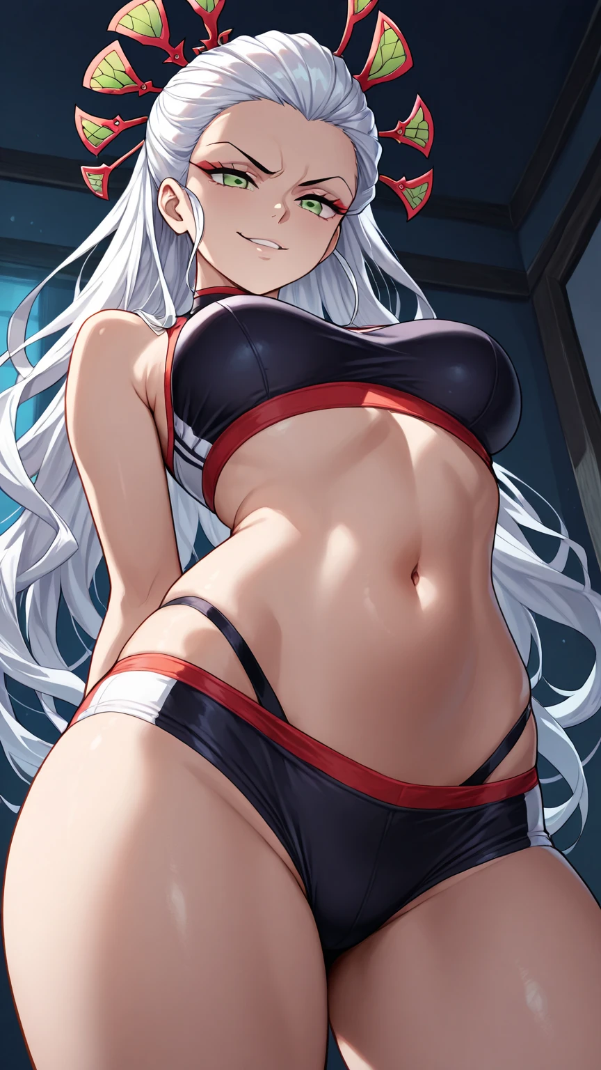 quality、Limbs intact、Complete fingers、Slim and beautiful、a 25 yo woman、Woman with white hair、Straight haired woman、beautiful plump woman、((Woman in black micro bikini))、luxury inn、dewchi、steamy、natta、moon full、lit up、Be red in the face、naughty pose、wet texture、Hefty Smile