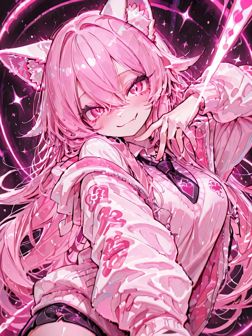 ((best quality)), ((highly detailed)), absurdres, (detailed eyes),1girl,20 years old,solo,long hair,pink hair,(((white shirt,black standart tie,black skirt))),dynamic pose, cowboy shot, (((scylla))), (((octopus girl))), standing, (tentacles:1.33), (suction cups:1.33), (fused:1.33), ((tentacle legs)), squidlegs, ((underwater,sea, aurora,night)),leaning forward, serious,cute,reaching out